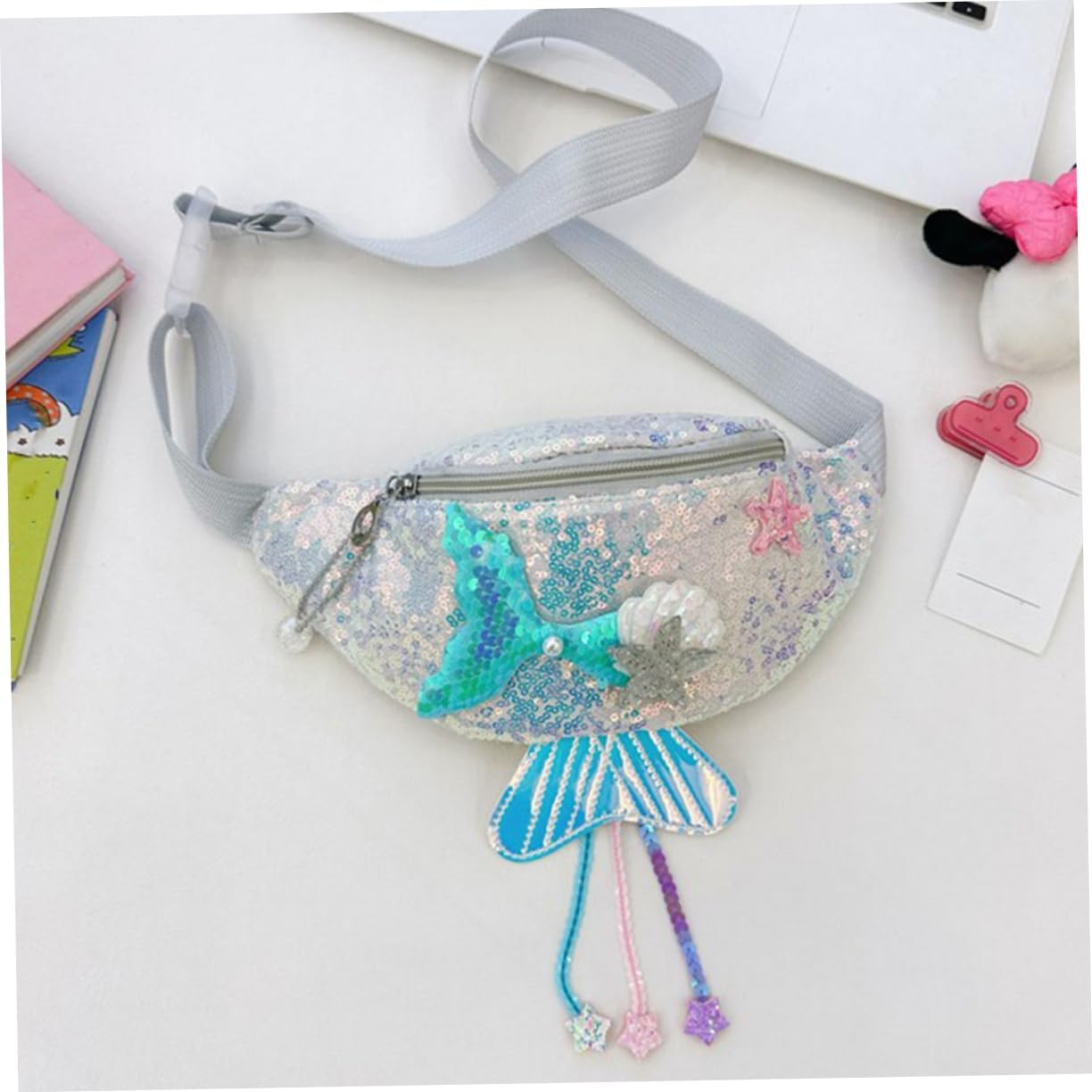 CALLARON Girl's Fashionable Sequin Chest Bag Mermaid Boys and Girls Fanny Pack Adorable Cartoon Design Sparkling Accents for Outings