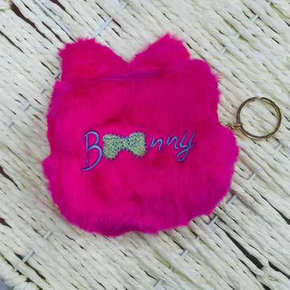 Embroidered Fur Kids Dark Pink Pouch Purse, Zipper