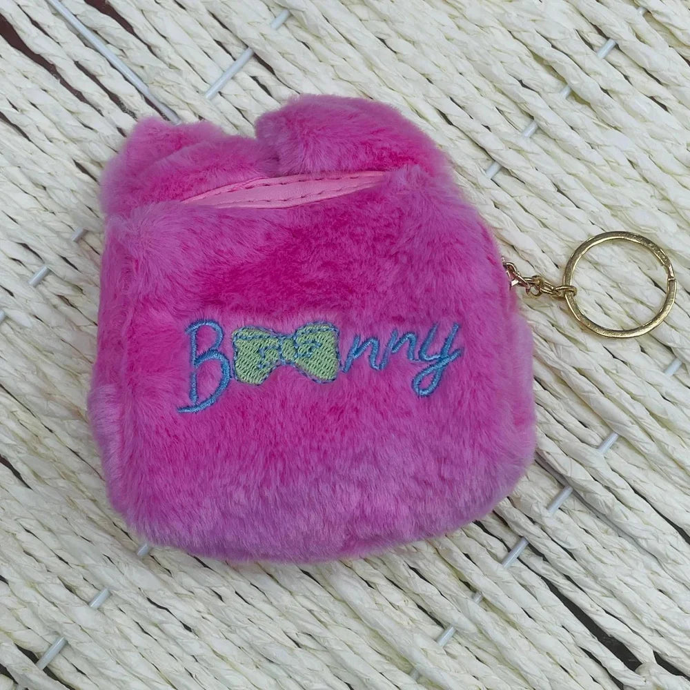 Embroidered Fur Kids Dark Pink Pouch Purse, Zipper