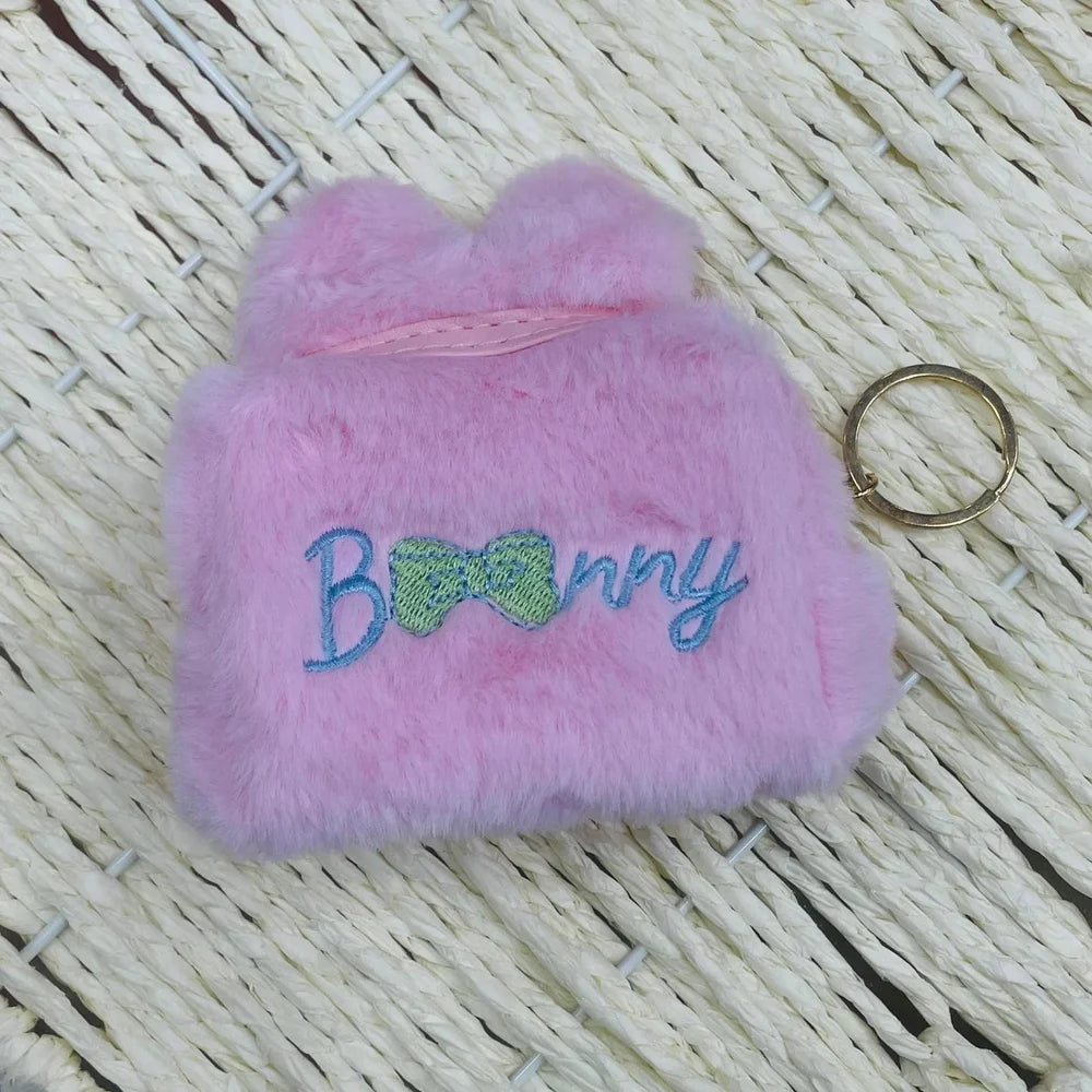 Embroidered Fur Kids Dark Pink Pouch Purse, Zipper