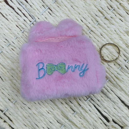 Embroidered Fur Kids Dark Pink Pouch Purse, Zipper