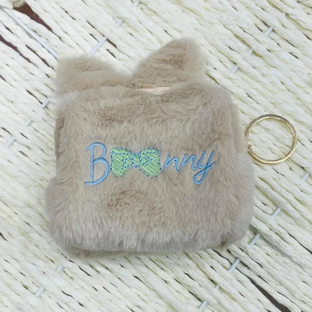 Embroidered Fur Kids Dark Pink Pouch Purse, Zipper