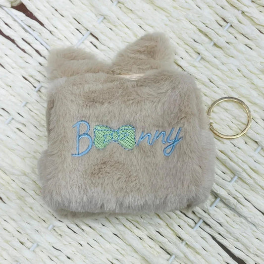 Embroidered Fur Kids Dark Pink Pouch Purse, Zipper