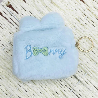 Embroidered Fur Kids Dark Pink Pouch Purse, Zipper