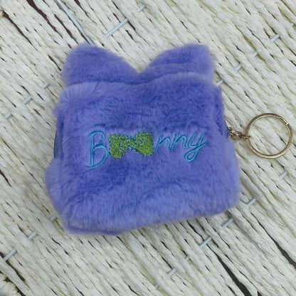 Embroidered Fur Kids Dark Pink Pouch Purse, Zipper