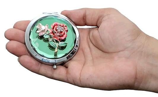 Compact Mirror Vintage Round Makeup Mirror Folding Mini Pocket Mirror Portable Handheld Mirror Travel Makeup Mirror For Women Girls (Random Style Pack of 1, Tabletop Mount, Framed, Multi Color)