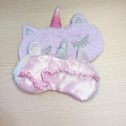 KANOA Polyester Cute Animal Sleeping Sleep Mask Soft Plush Blindfold Cute Rabbit Panda Koala Eye Cover Eyeshade For Kids Teens Girls Women (Unicorn Purple)