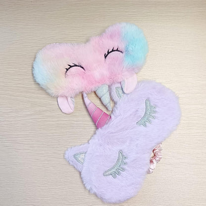 KANOA Polyester Cute Animal Sleeping Sleep Mask Soft Plush Blindfold Cute Rabbit Panda Koala Eye Cover Eyeshade For Kids Teens Girls Women (Unicorn Purple)