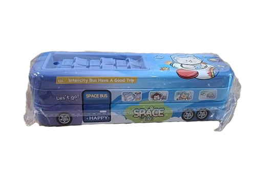 IBBI™ Double Decker Metal Bus Pencil Box with 3 Compartments for Kids, Moving Wheels Multiple Compartment Pencil Case, Metal Storage Organizer for Boys Girls, Birthday Return Gifts for Kids (Blue)