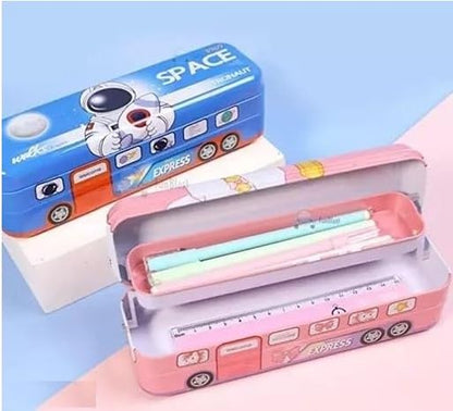 Metal Bus Shaped Three Compartment Pencil Box
