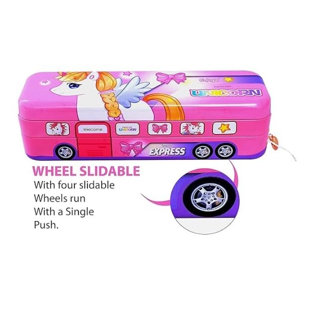 Metal Bus Shaped Three Compartment Pencil Box