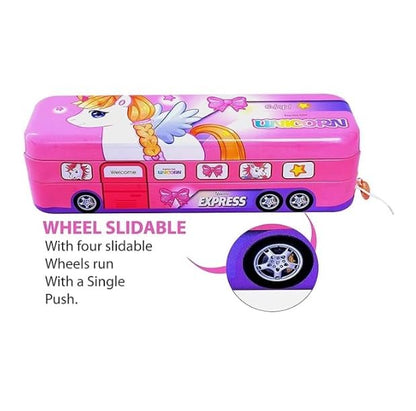 Metal Bus Shaped Three Compartment Pencil Box