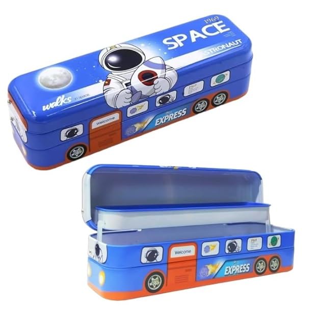 Metal Bus Shaped Three Compartment Pencil Box