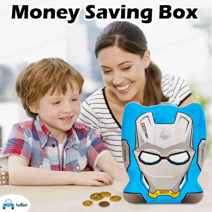 FunBlast Piggy Bank - Money Saving Tin Coin Bank with Lock and Key, Cartoon Coin Box for Kids, Boys, Girls, Piggy Bank for Kids, Money Box for Boys, Birthday Return Gift (Blue)