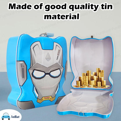 FunBlast Piggy Bank - Money Saving Tin Coin Bank with Lock and Key, Cartoon Coin Box for Kids, Boys, Girls, Piggy Bank for Kids, Money Box for Boys, Birthday Return Gift (Blue)