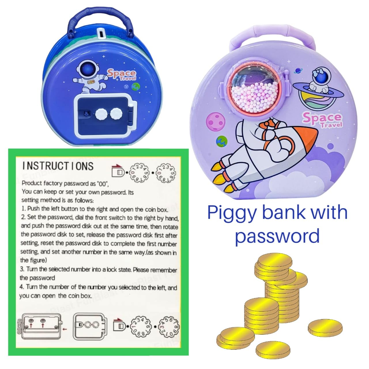 Space Travel Metal Piggy Bank with Password Lock