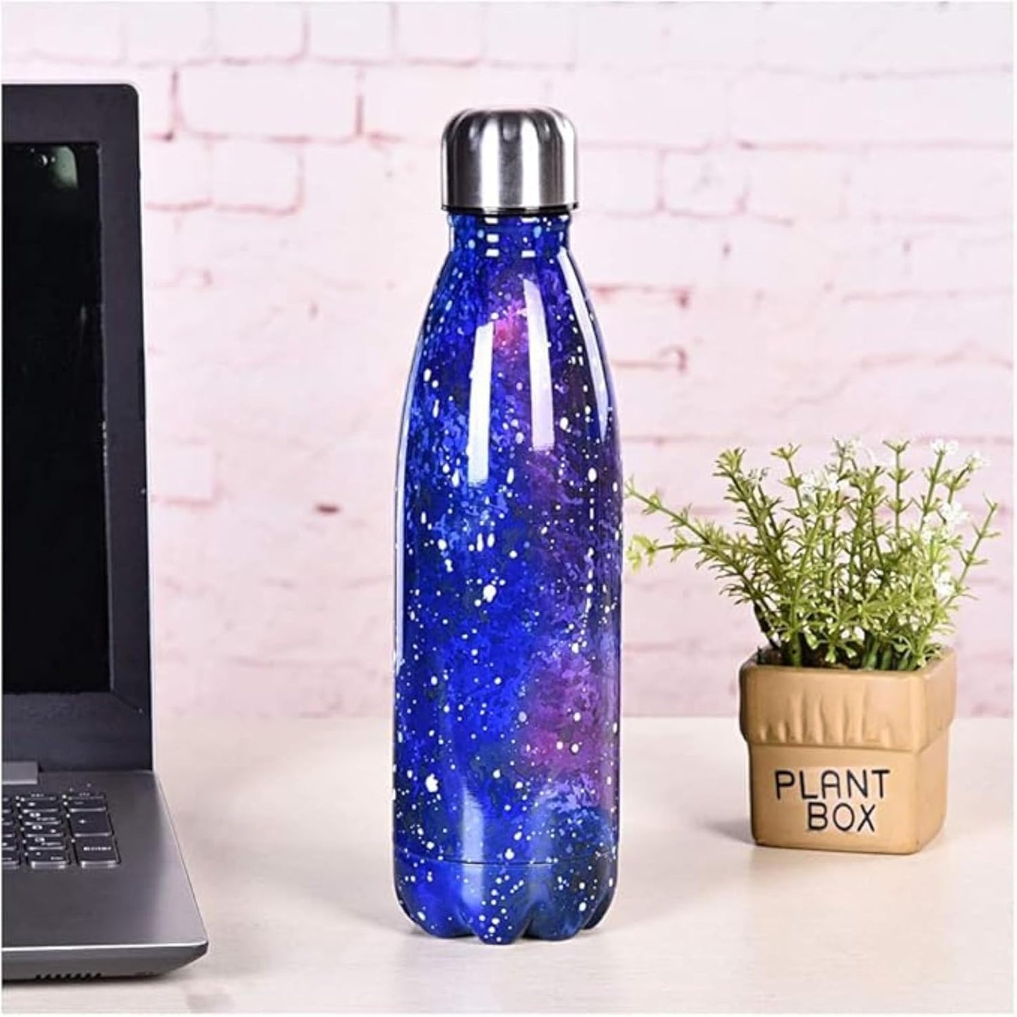500ml High Quality Double-Wall Insulated Vacuum Flask Stainless Steel Water Bottle BPA Free Thermos for Sport Water Bottles Coke, Keeps Hot/Cold Drinks for 8 Hours (Blue Galaxy with white Dots)