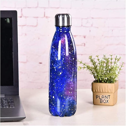 500ml High Quality Double-Wall Insulated Vacuum Flask Stainless Steel Water Bottle BPA Free Thermos for Sport Water Bottles Coke, Keeps Hot/Cold Drinks for 8 Hours (Blue Galaxy with white Dots)