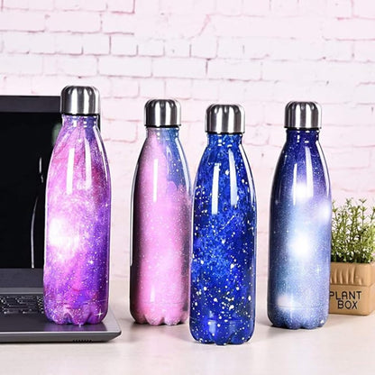 500ml High Quality Double-Wall Insulated Vacuum Flask Stainless Steel Water Bottle BPA Free Thermos for Sport Water Bottles Coke, Keeps Hot/Cold Drinks for 8 Hours (Blue Galaxy with white Dots)