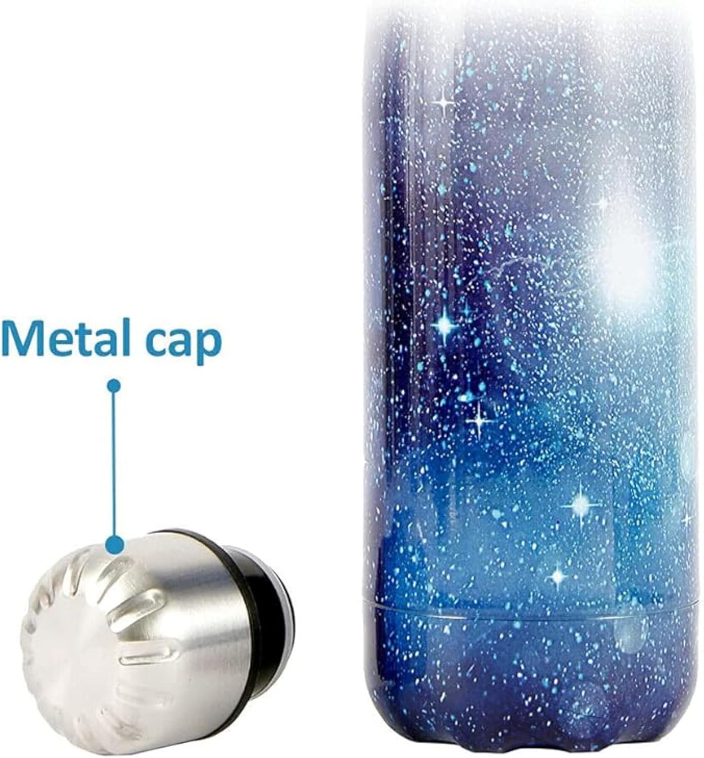 500ml High Quality Double-Wall Insulated Vacuum Flask Stainless Steel Water Bottle BPA Free Thermos for Sport Water Bottles Coke, Keeps Hot/Cold Drinks for 8 Hours (Blue Galaxy with white Dots)