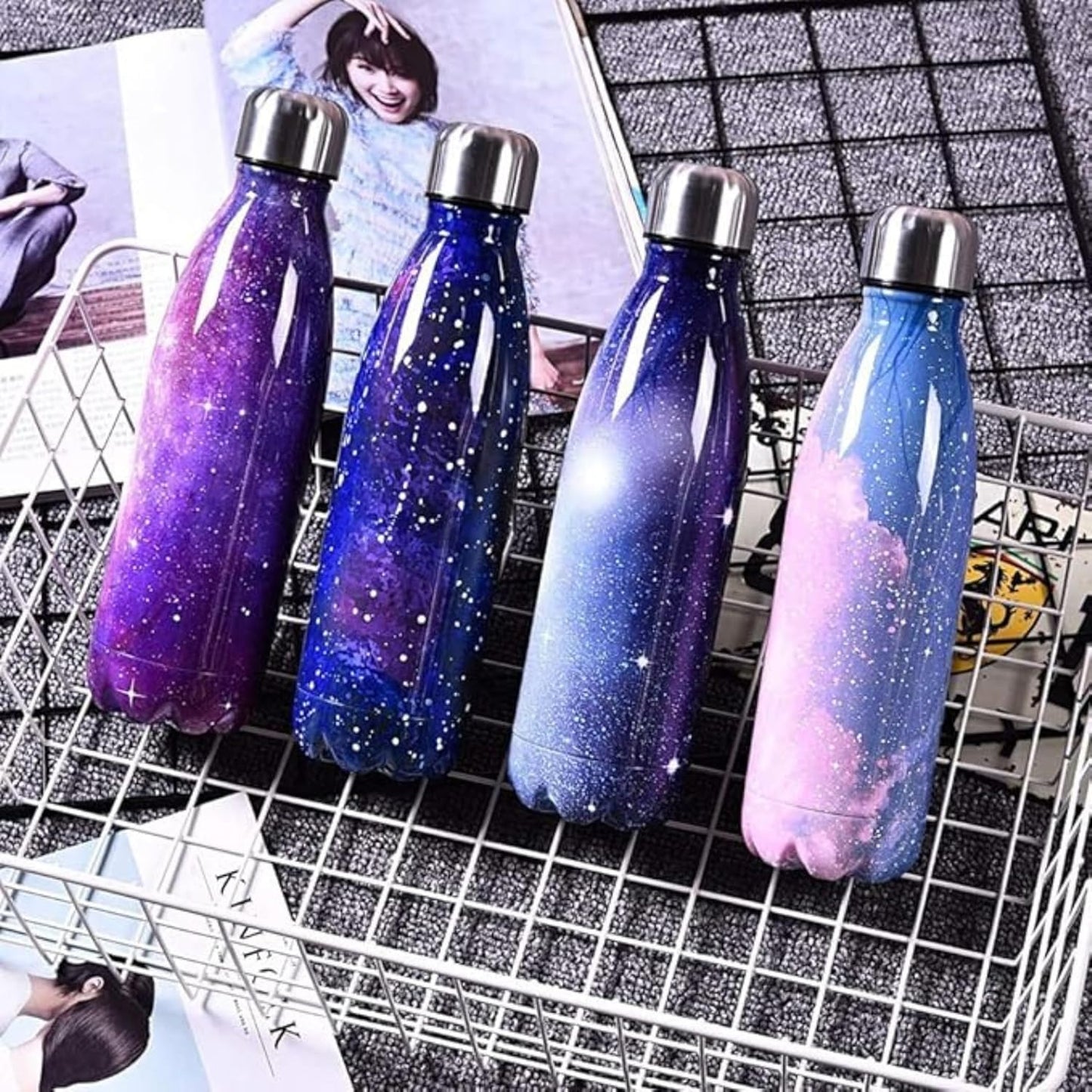 500ml High Quality Double-Wall Insulated Vacuum Flask Stainless Steel Water Bottle BPA Free Thermos for Sport Water Bottles Coke, Keeps Hot/Cold Drinks for 8 Hours (Blue Galaxy with white Dots)