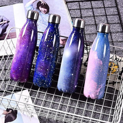 500ml High Quality Double-Wall Insulated Vacuum Flask Stainless Steel Water Bottle BPA Free Thermos for Sport Water Bottles Coke, Keeps Hot/Cold Drinks for 8 Hours (Blue Galaxy with white Dots)