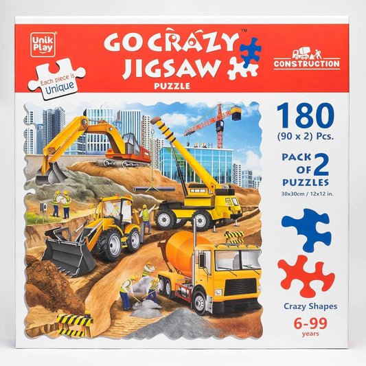 UnikPlay Go Crazy Jigsaw Puzzle for Kids and Adults | Attractive Cartoon Print Puzzle with 2 Puzzle Trays for Age 6 to 99 Years-180 Pcs - (Construction)