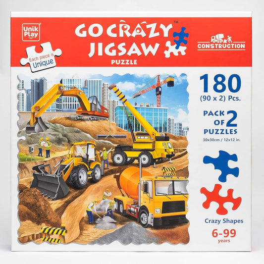 UnikPlay Go Crazy Jigsaw Puzzle for Kids and Adults | Attractive Cartoon Print Puzzle with 2 Puzzle Trays for Age 6 to 99 Years-180 Pcs - (Construction)