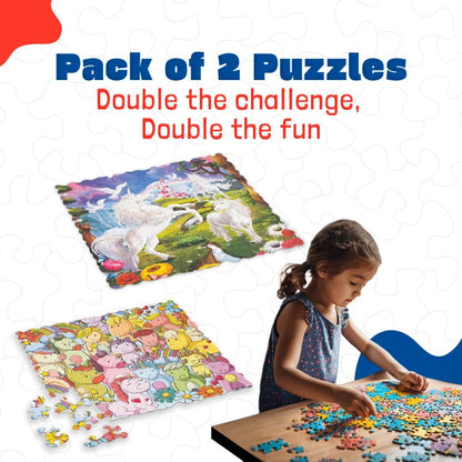 UnikPlay Go Crazy Jigsaw Puzzle for Kids and Adults | Attractive Cartoon Print Puzzle with 2 Puzzle Trays for Age 6 to 99 Years-180 Pcs-(Unicorn)