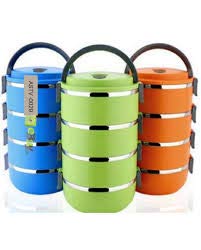 Voco Tiffin_4 Layer_Multicolour Home Unian Stainless Steel and Plastic 4 Containers Lunch Box (2800 ml)
