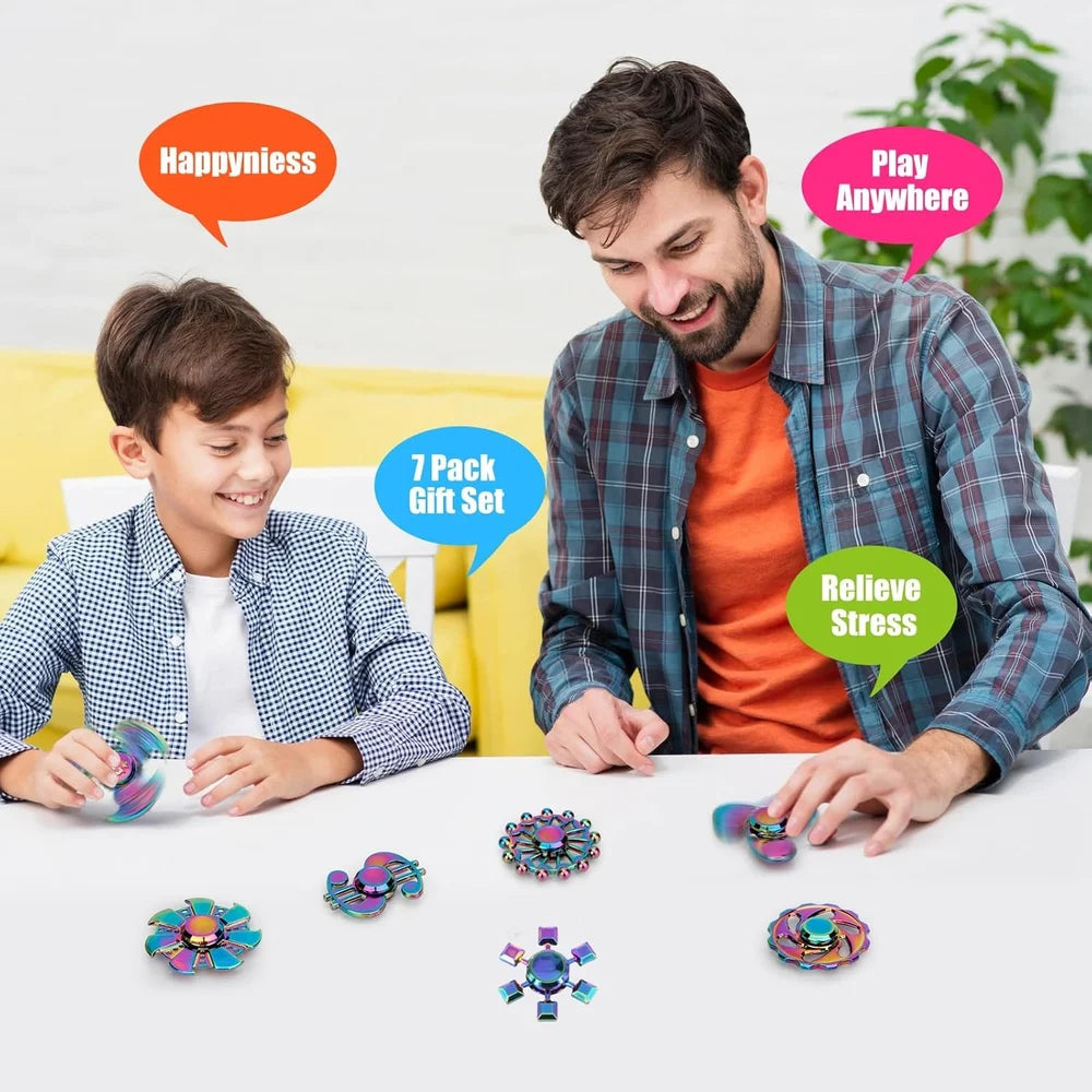 Metal Fancy Fidget Spinner Premium Rainbow Chrome Spinner in Display Box