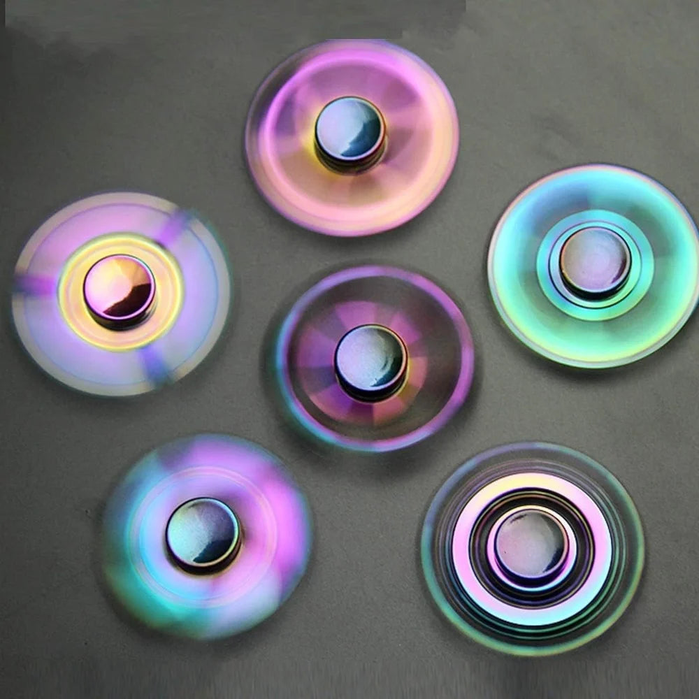 Metal Fancy Fidget Spinner Premium Rainbow Chrome Spinner in Display Box