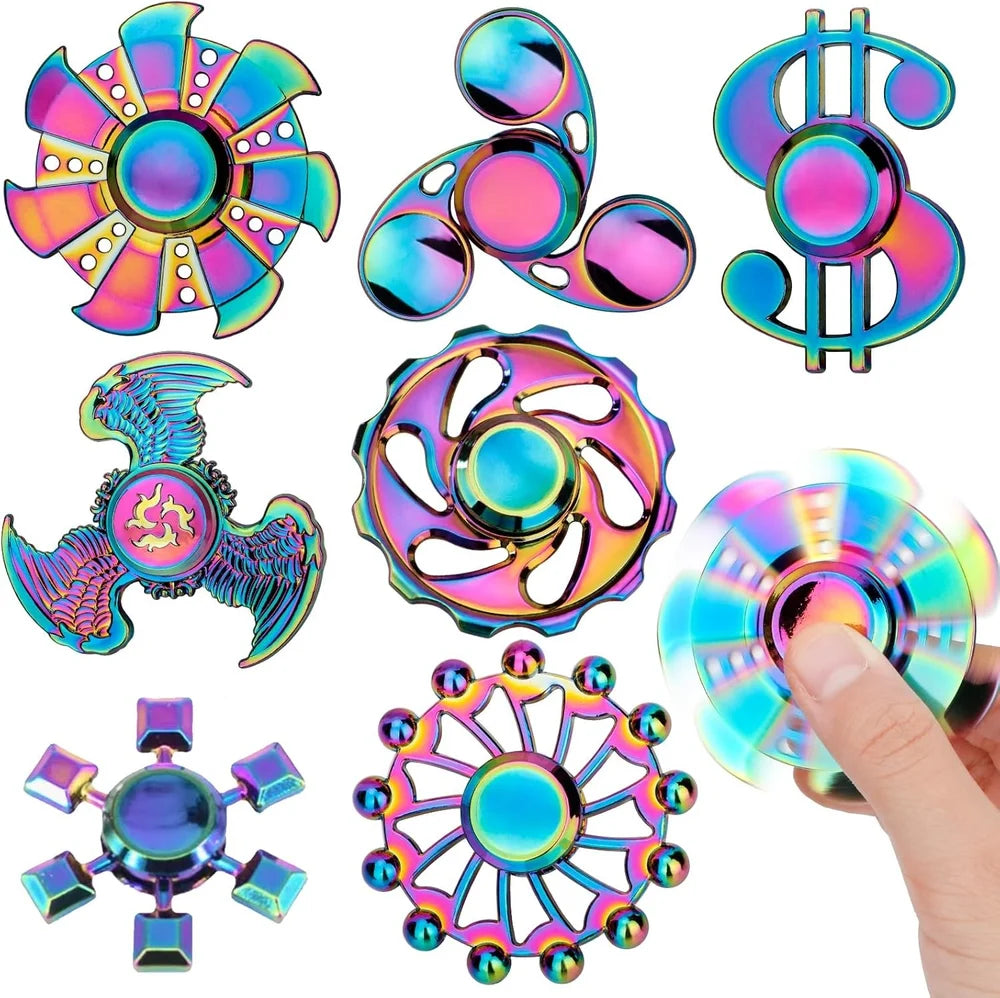 Metal Fancy Fidget Spinner Premium Rainbow Chrome Spinner in Display Box