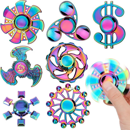 Metal Fancy Fidget Spinner Premium Rainbow Chrome Spinner in Display Box