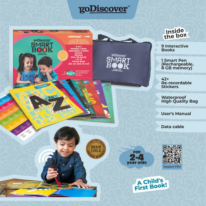 goDiscover Interactive Smart Book Series with Talking Pen | Set of 9 Fun Educational Books with Alphabets, Numbers, Colours, & More | Fun Learning Activity Toy for 2–4 Year Kids
