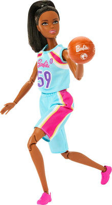 Barbie Careers Fashion Doll & Accessories, Made to Move Brunette Basketball Player Wearing Removable Uniform with Ball, 22 Bendable Joints
