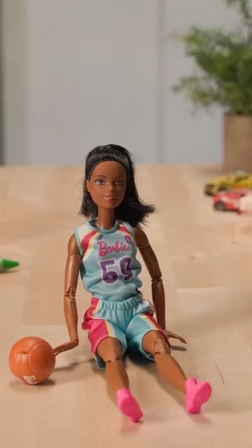 Barbie Careers Fashion Doll & Accessories, Made to Move Brunette Basketball Player Wearing Removable Uniform with Ball, 22 Bendable Joints
