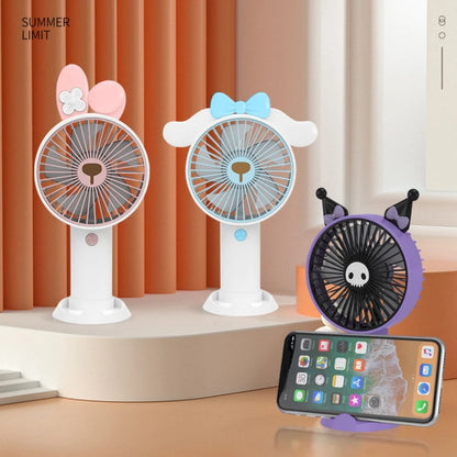 USB Hand Fan with Mobile Stand & Charging Cable Kawaii Theme Rechargeable 14 CM Compact & Portable