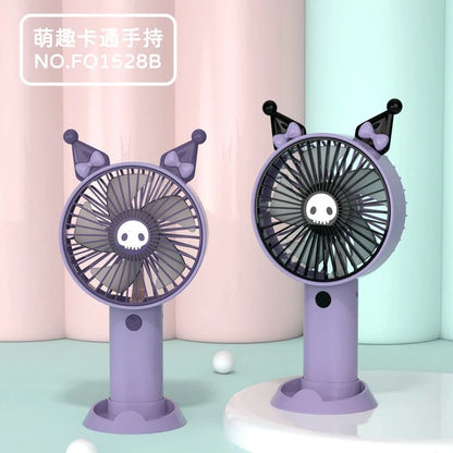 USB Hand Fan with Mobile Stand & Charging Cable Kawaii Theme Rechargeable 14 CM Compact & Portable