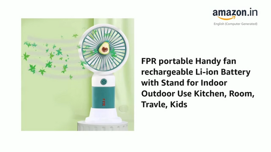 FPR portable Handy fan rechargeable Li-ion Battery with Stand for Indoor Outdoor Use Kitchen, Room, Travle, Kids (1Pc, Color May Vary) HHFS