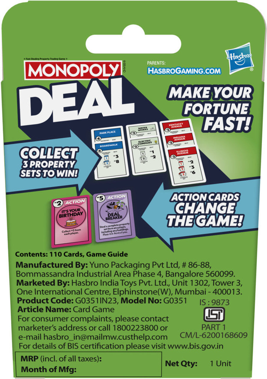Hasbro Monopoly Deal: Swap, Steal & Scheme! Card Game