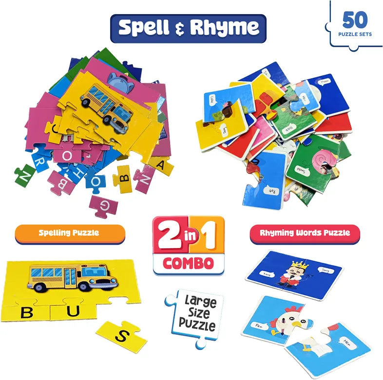 Funskool Puzzle Pop! 2-in-1 Spell & Rhyme Combo – 50 Large Puzzles for Kids Ages 4+