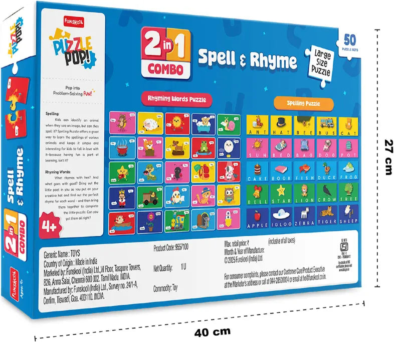 Funskool Puzzle Pop! 2-in-1 Spell & Rhyme Combo – 50 Large Puzzles for Kids Ages 4+