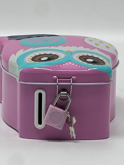 Owl Metal Piggy Bank with Lock & Key