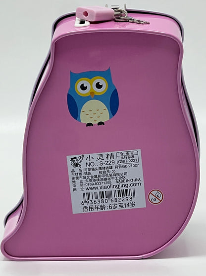 Owl Metal Piggy Bank with Lock & Key