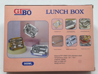 GIBO Stainless Steel 4-Compartment Leak-Proof Lunch Box with Cutlery