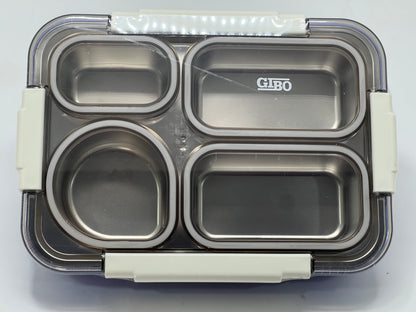 GIBO Stainless Steel 4-Compartment Leak-Proof Lunch Box with Cutlery