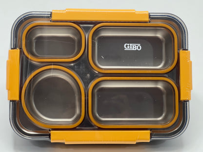 GIBO Stainless Steel 4-Compartment Leak-Proof Lunch Box with Cutlery