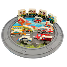 Traffic Rail Puzzle – 44 Pcs Wooden Track & Vehicle Set for Kids