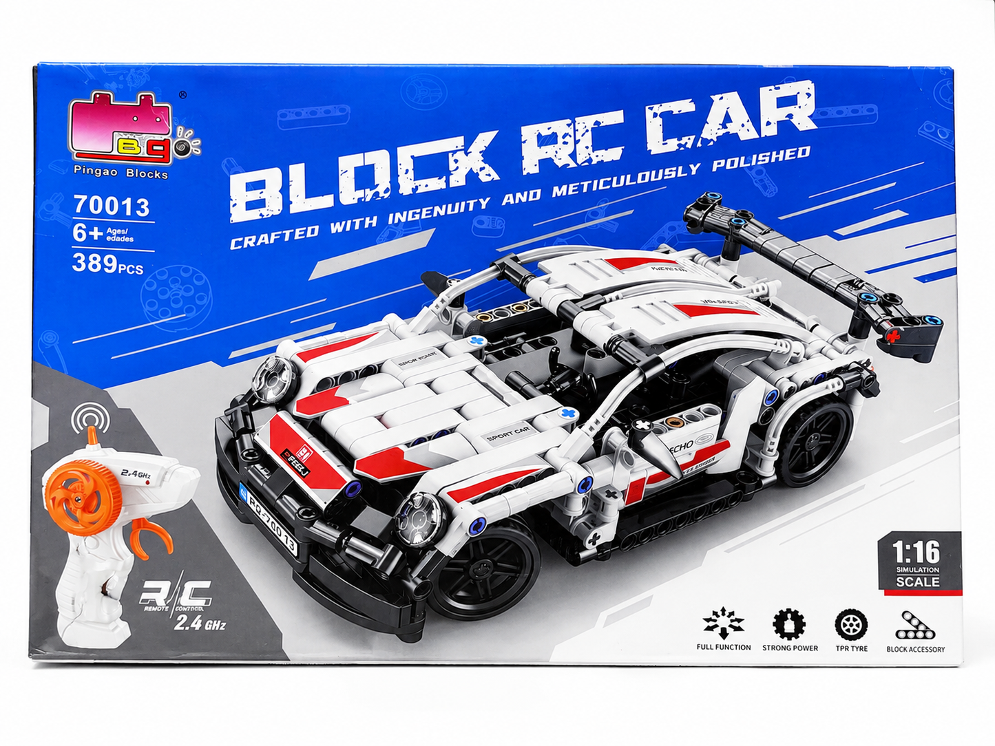 Block RC Racing Car – 1:16 Scale, 389 Pcs, 2.4GHz Remote Control